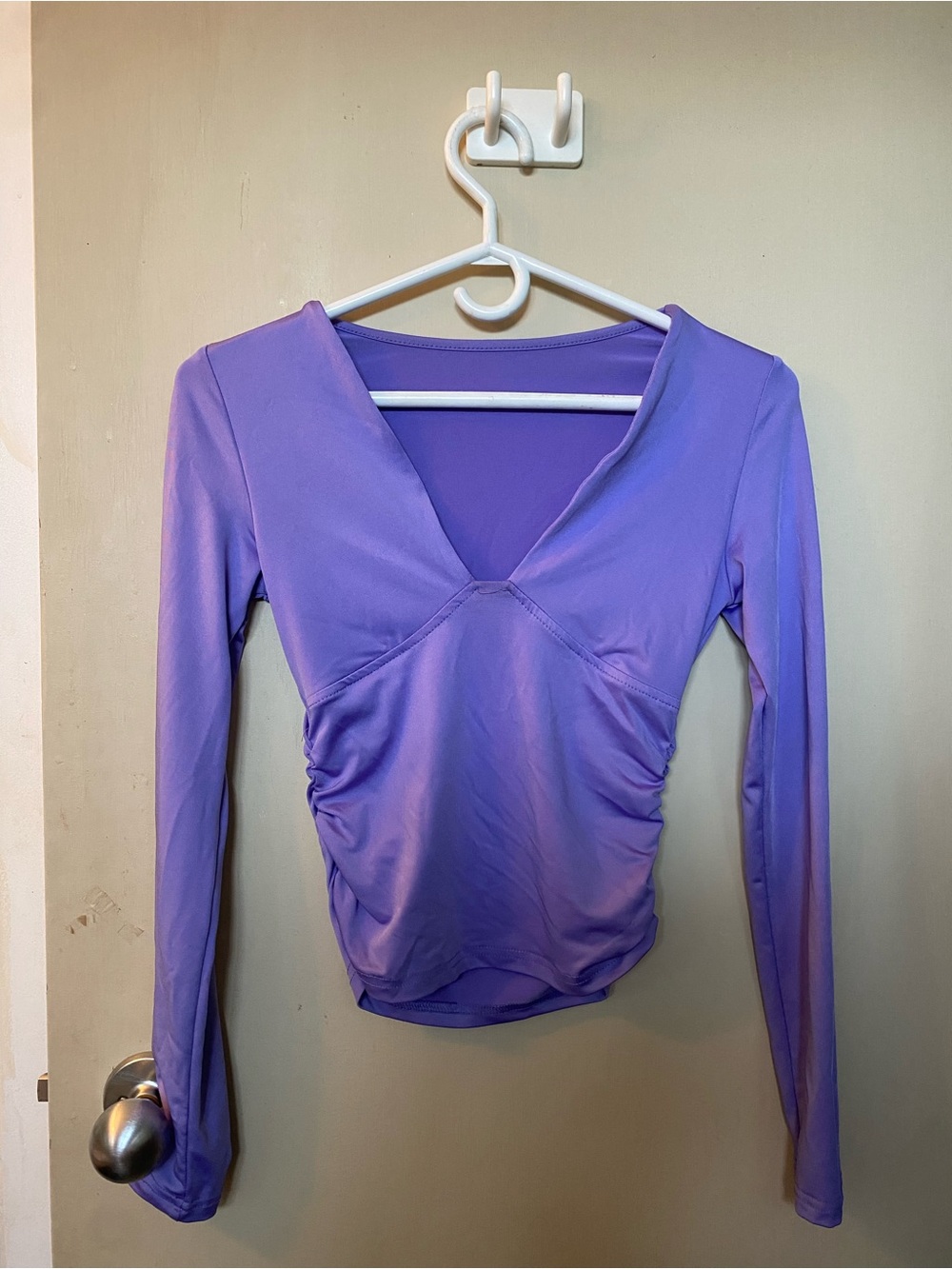 Lilac Long-Sleeve V-Neck Ruched Women’s Top